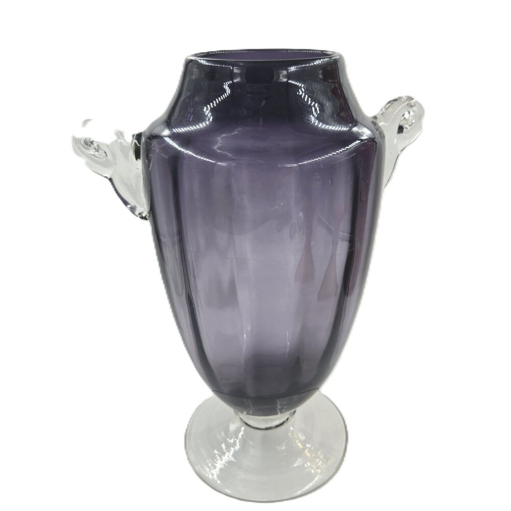 Huge Hand Blown Amethyst Glass Vase w Handles - GORGEOUS - Murano ? Empoli ?